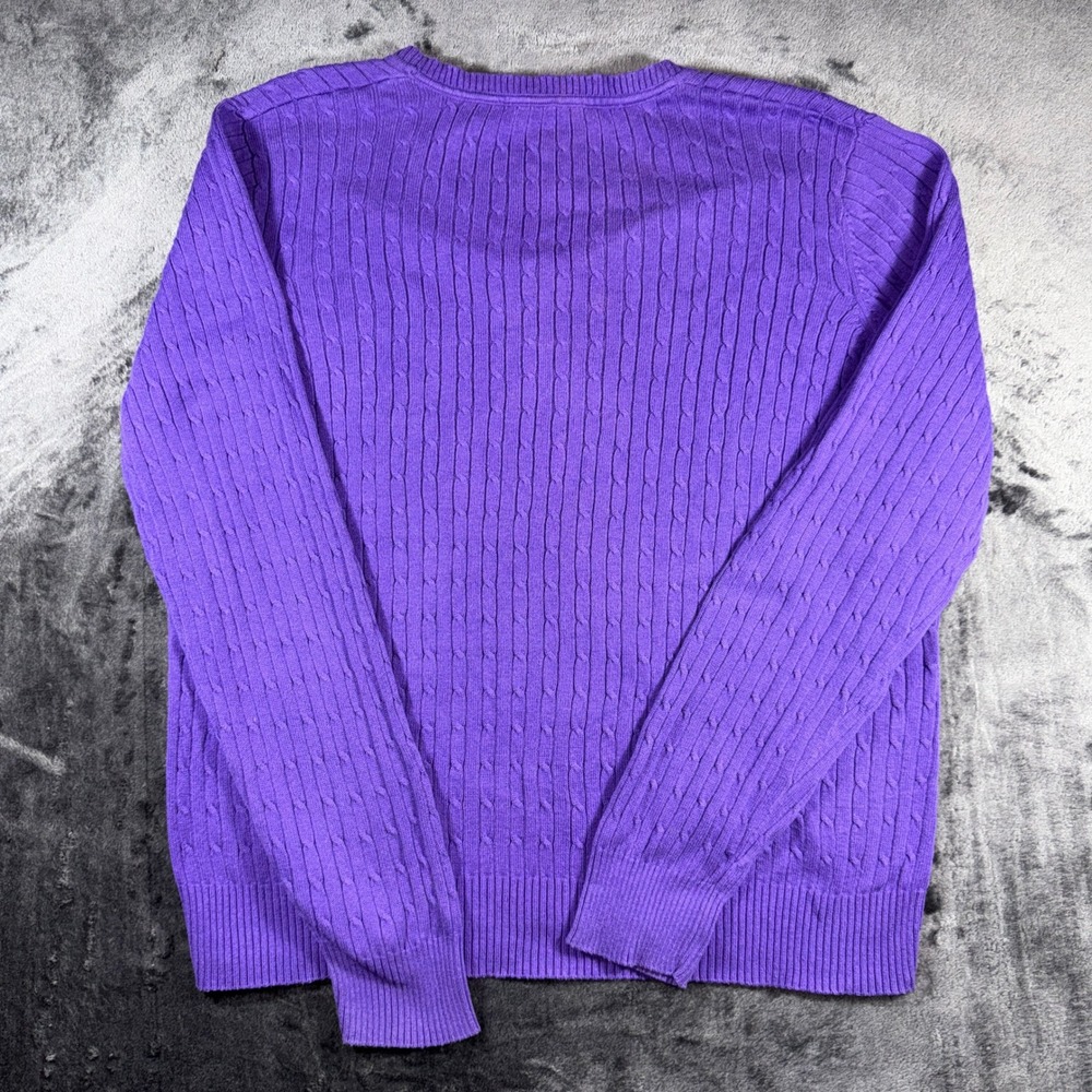 Kim Rogers Purple Cable Knit V-Neck Cotton Sweater Womens Large RN 31104 - Picture 3 of 14